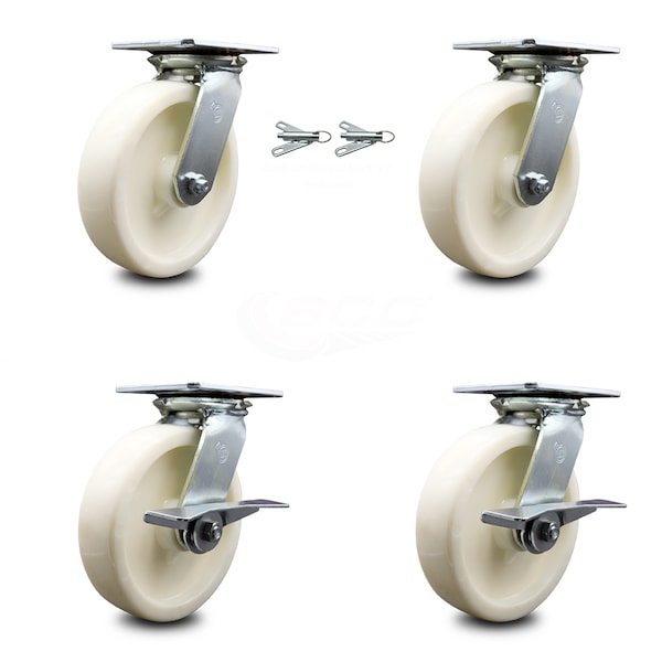 8 Inch Nylon Swivel Caster Swivel Locks 2 Brakes, 2PK
